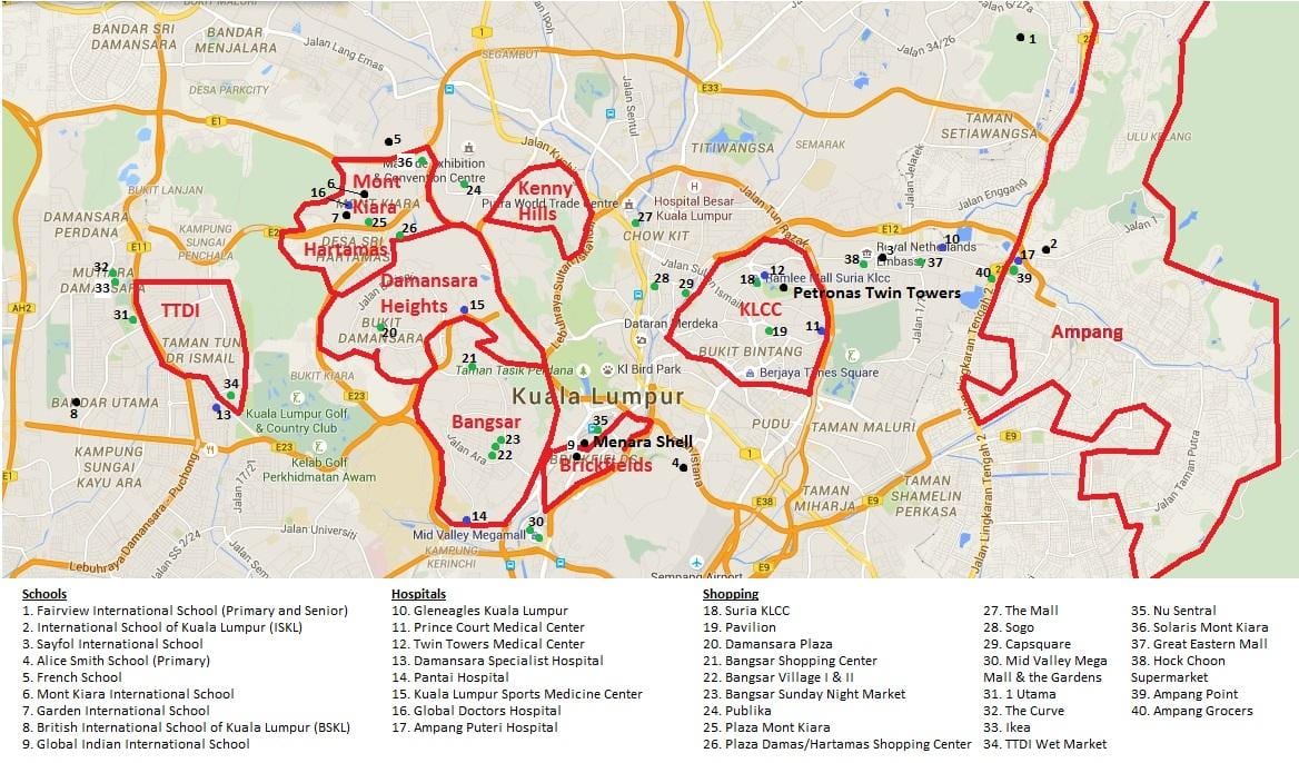 கோலாலம்பூர் பகுதி வரைபடம்