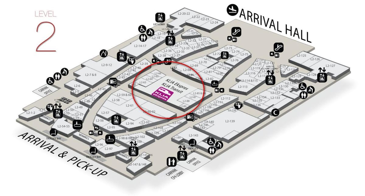klia2 வருகையை வரைபடம்